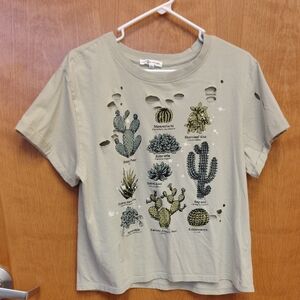 Love Peace & Lazy Days Cactus Graphic Distressed T-Shirt